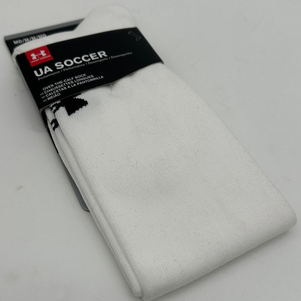 Under Armour Over The Calf Nylon Blend Sock Soccer Mens Medium White Stretch NEW